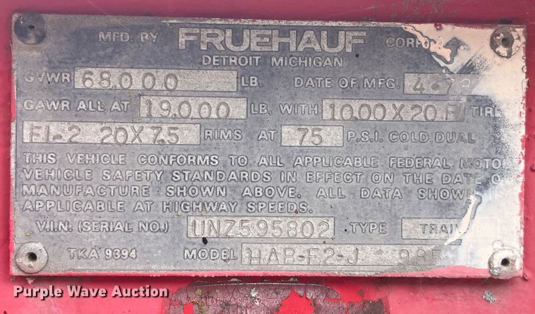 image for item LC9184 1978 Fruehauf HAP-F2-J 985 tank trailer