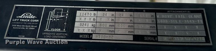 image for item MV9187 2000 Linde H70D forklift