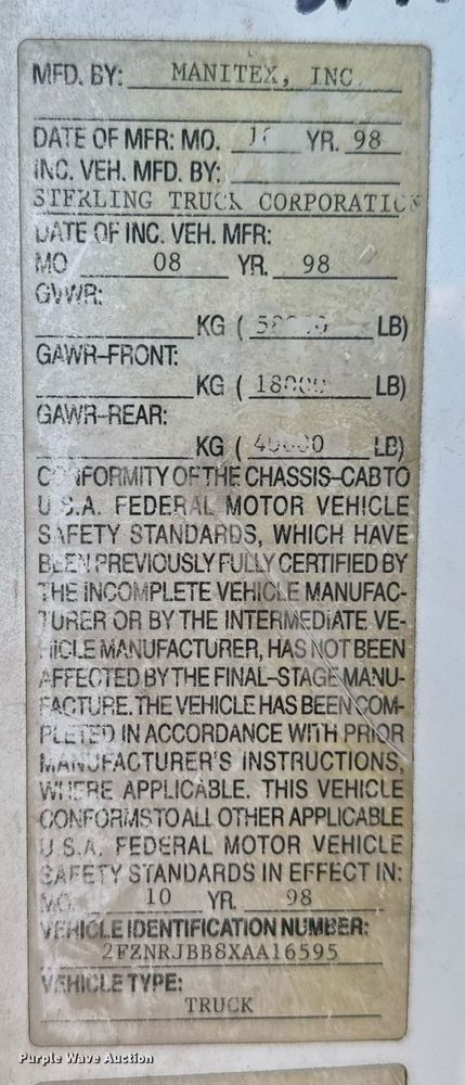 image for item MV9231 1999 Sterling L-Line crane truck