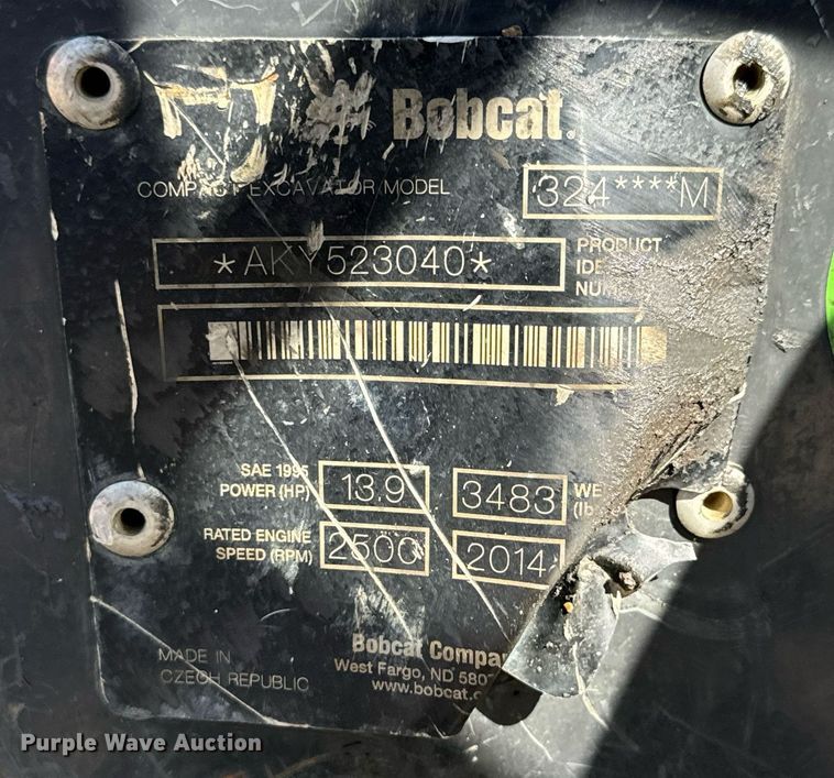 image for item MV9269 2014 Bobcat 324M mini excavator