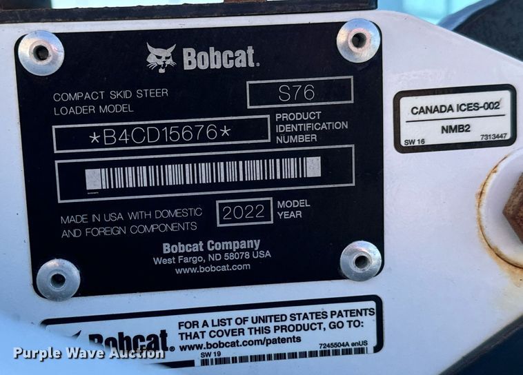 image for item MV9270 2022 Bobcat  S76 skid steer loader