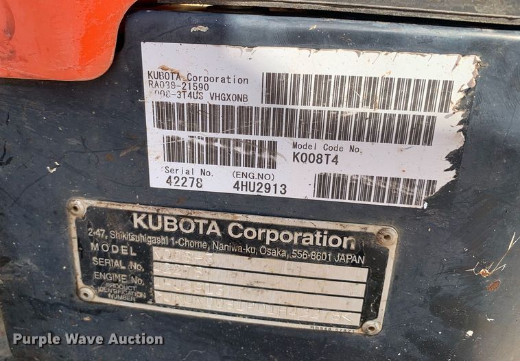 image for item NX9212 2018 Kubota  K008-3 mini excavator