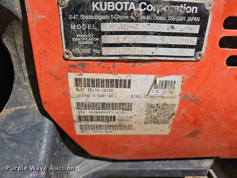 image for item NX9240 2019 Kubota  KX040-4 mini excavator