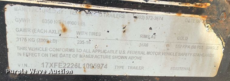 image for item NX9246 2020 Texas Bragg ED22TEH14 tilt deck utility trailer