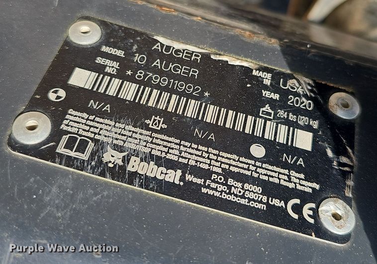 image for item NX9292 2020 Bobcat  10 Auger  skid steer auger