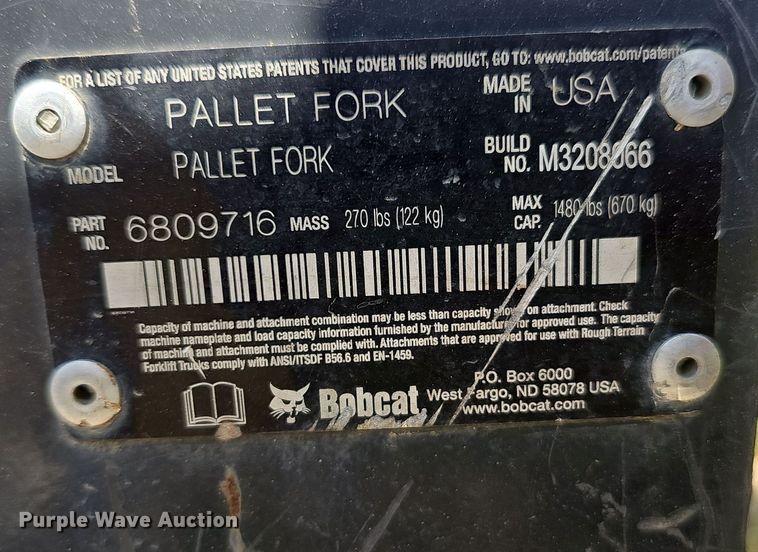 image for item NX9294 Bobcat  skid steer forks