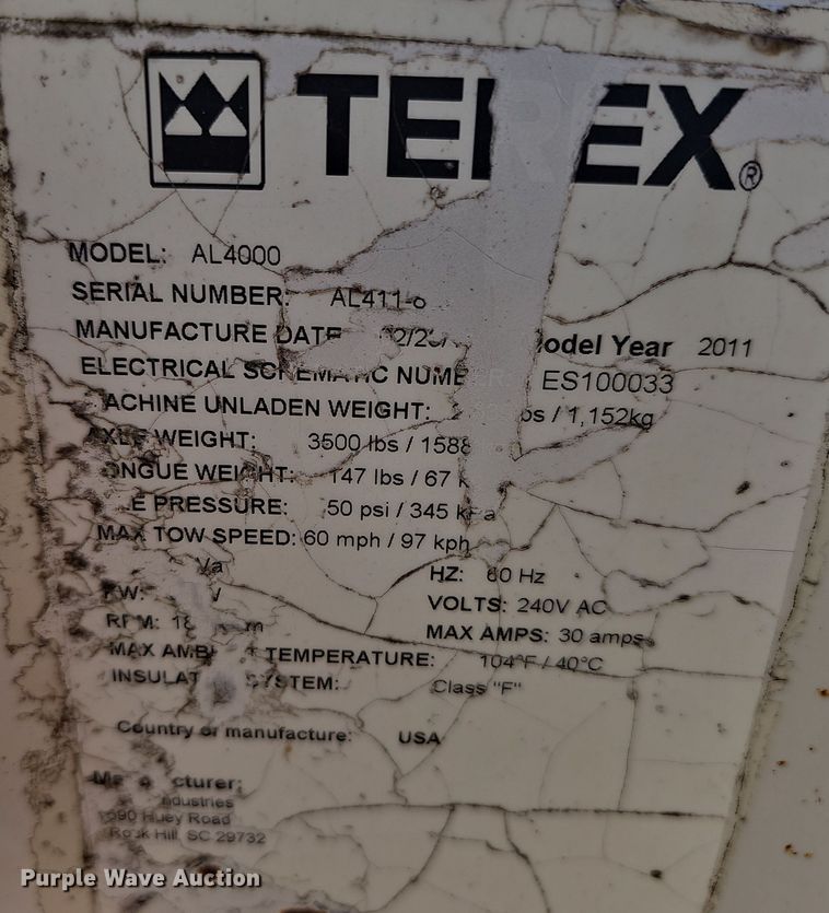 image for item NX9369 2011 Terex AL4000 light plant