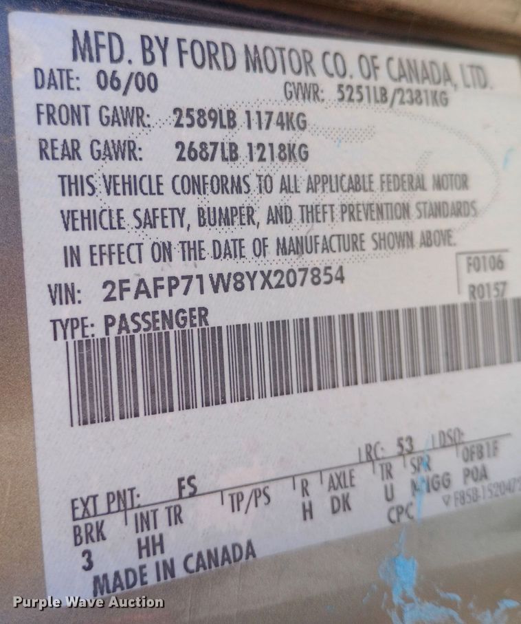 image for item DH1491 2000 Ford  Crown Victoria Police Interceptor 