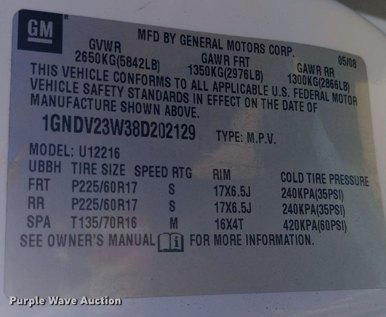 image for item DH1492 2008 Chevrolet  Uplander LS van