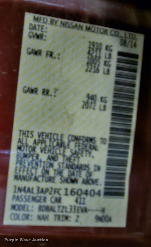 image for item DK7694 2015 Nissan Altima 