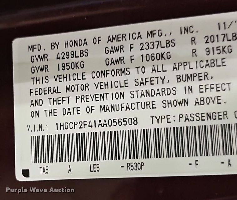 image for item DQ5163 2010 Honda Accord  