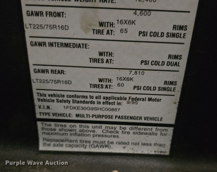 image for item DQ5164 1995 Ford  Econoline E350 Montana Tioga RV