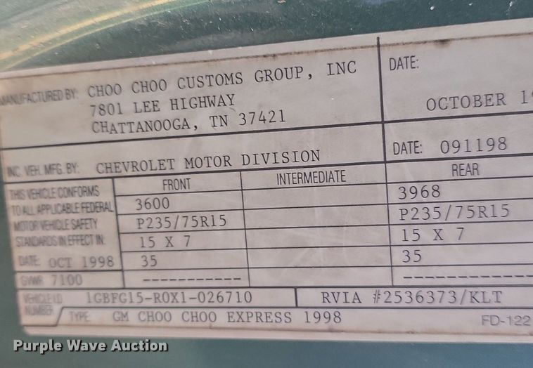 image for item DQ5188 1999 Chevy  Express G1500 van