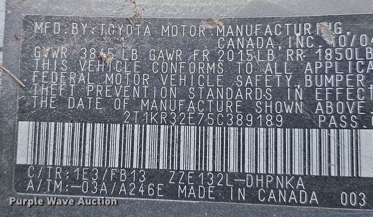 image for item DQ5189 2005 Toyota Matrix XR 