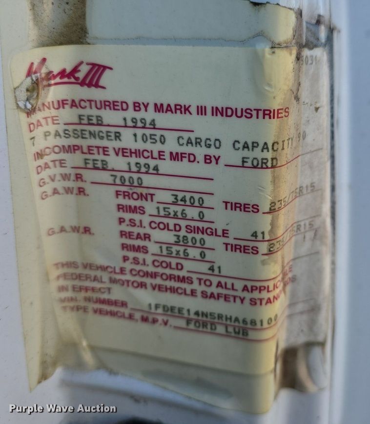 image for item DQ5201 1994 Ford  Mark II Econoline  van