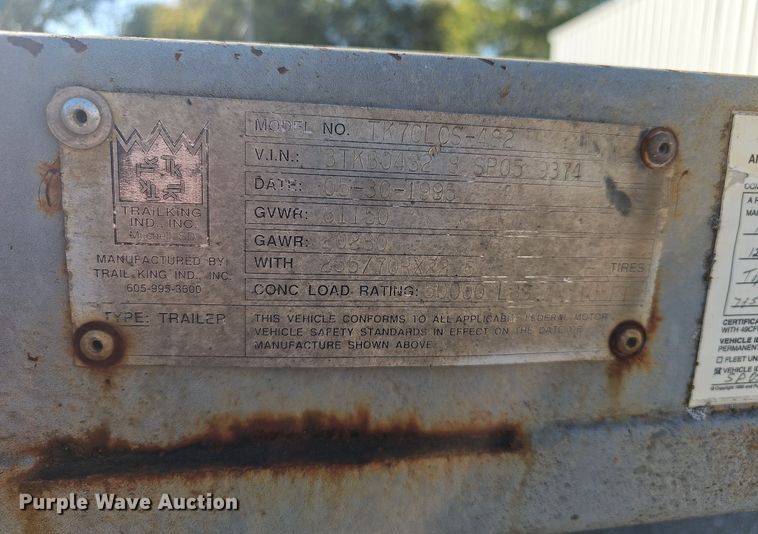 image for item DQ5211 1995 Trailking TK70LCS482 drop deck equipment trailer