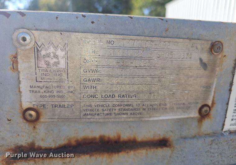 image for item DQ5211 1995 Trailking TK70LCS482 drop deck equipment trailer