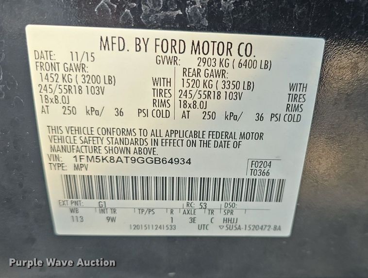 image for item DQ5217 2016 Ford Explorer Police Interceptor  SUV