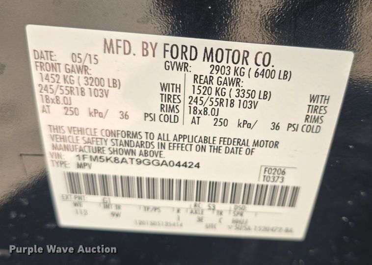 image for item DQ5219 2016 Ford Explorer Police Interceptor SUV