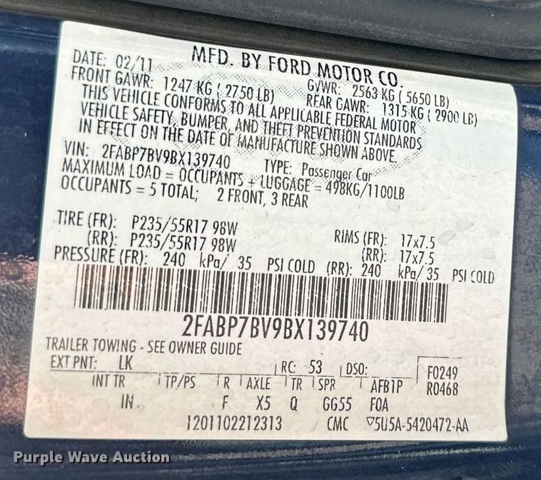 image for item DR2719 2011 Ford Crown Victoria  Police Interceptor