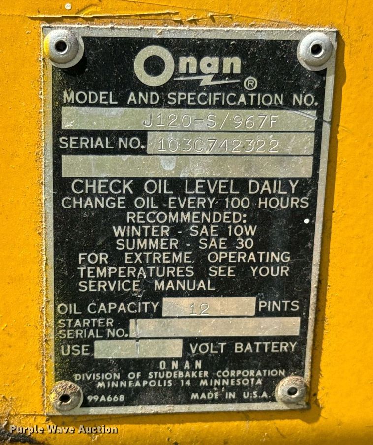 image for item DX1390 2003 Onan J120-S generator