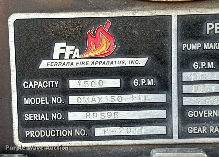 image for item DX1448 2005 HME 1872 pumper fire truck