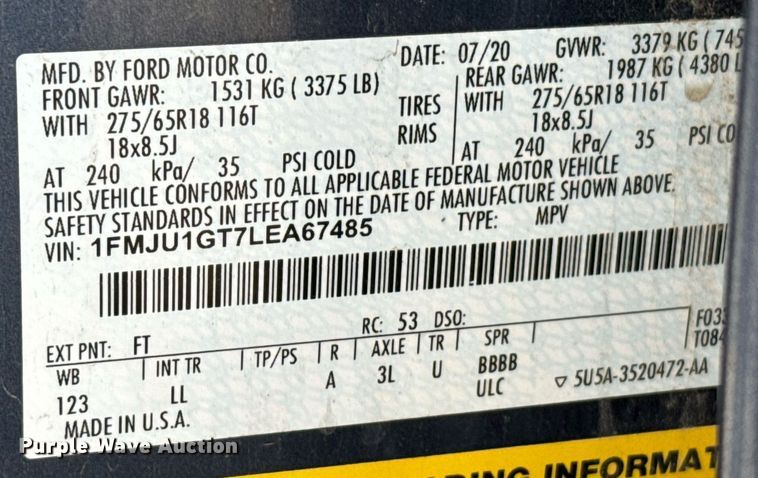 image for item DX3649 2020 Ford Expedition  SUV