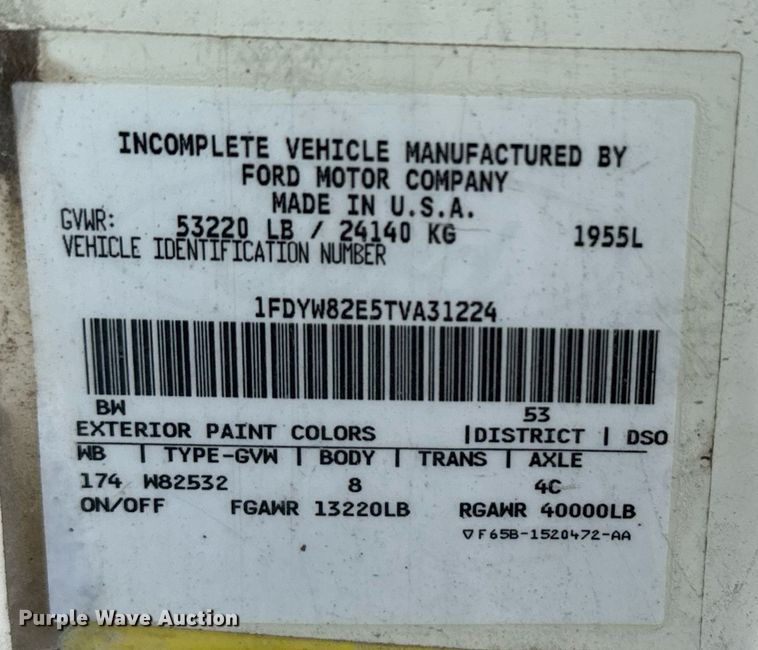 image for item DX3665 1996 Ford  L8000 dump truck