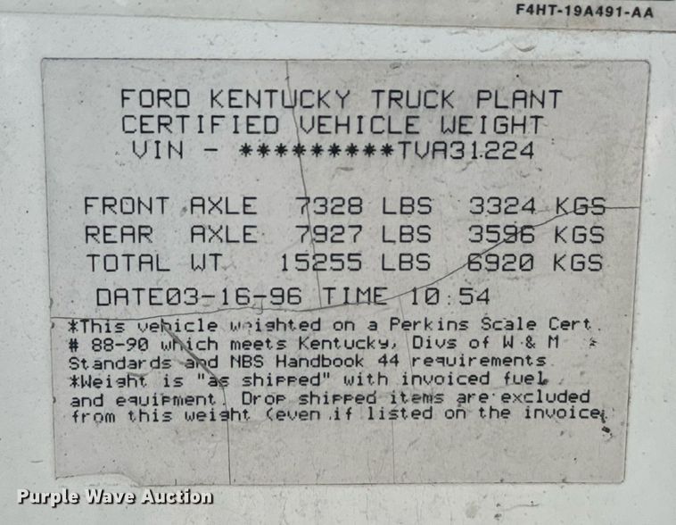 image for item DX3665 1996 Ford  L8000 dump truck