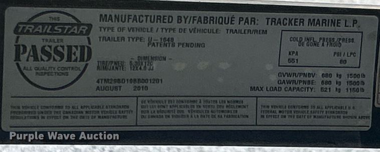 image for item EG0563 2011 Tracker boat