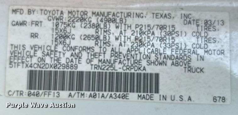 image for item EG0569 2013 Toyota Tacoma Access Cab pickup truck