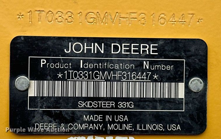 image for item EJ4844 2017 John Deere 331G tracked skid steer loader