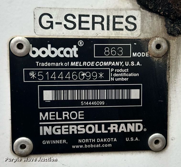 image for item EJ4849 2001 Bobcat  863 skid steer loader