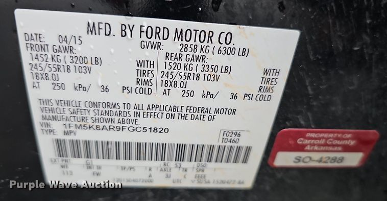 image for item EJ5509 2015 Ford Explorer Police Interceptor SUV