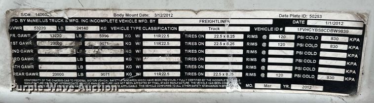 image for item EK0023 2012 Freightliner Business Class M2 refuse truck