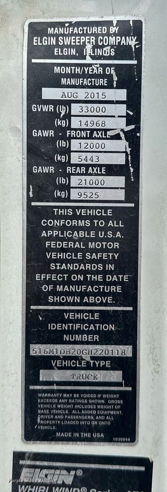 image for item EK0038 2016 AutoCar ACMD XPERT street sweeper truck