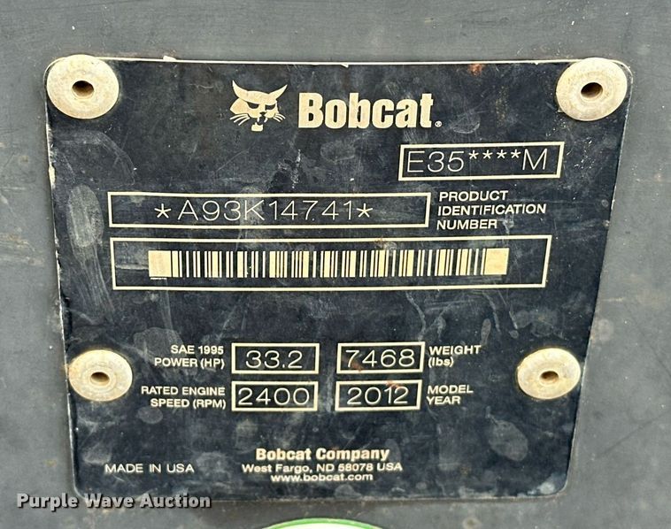image for item EK0045 2012 Bobcat  E35 mini excavator