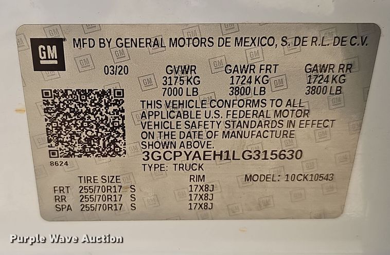 image for item EK0846 2020 Chevrolet  Silverado 1500 Crew Cab pickup truck