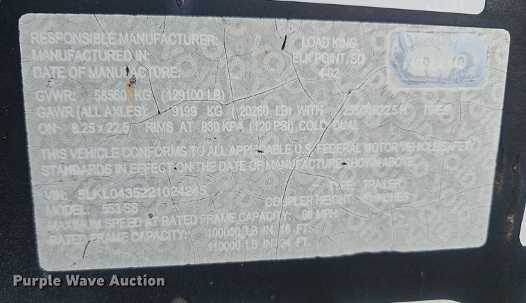 image for item EK0850 2002 CMI Load King 553 SS lowboy equipment trailer