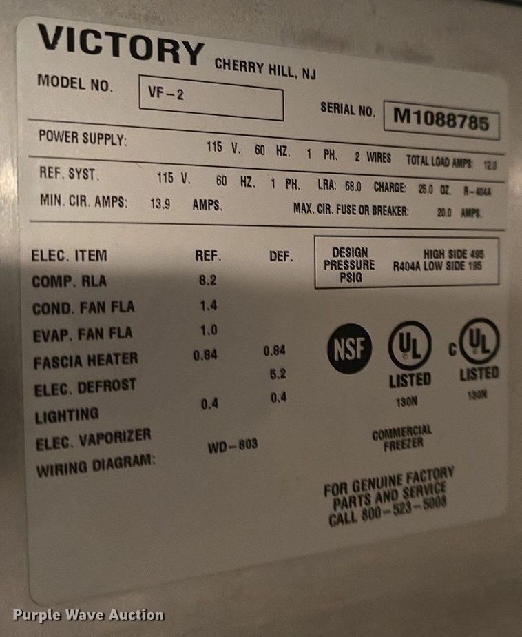 image for item EK2246 Victory VF2 freezer 