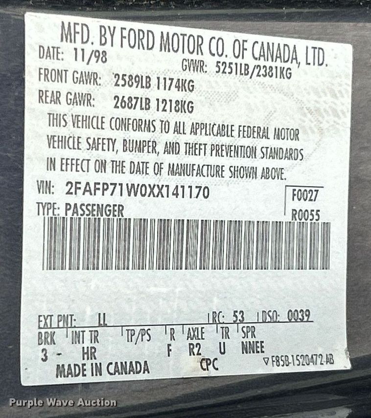 image for item EK3432 1999 Ford Crown Victoria Police Interceptor  