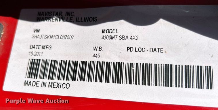 image for item EK3437 2012 International  DuraStar 4300 chipper truck