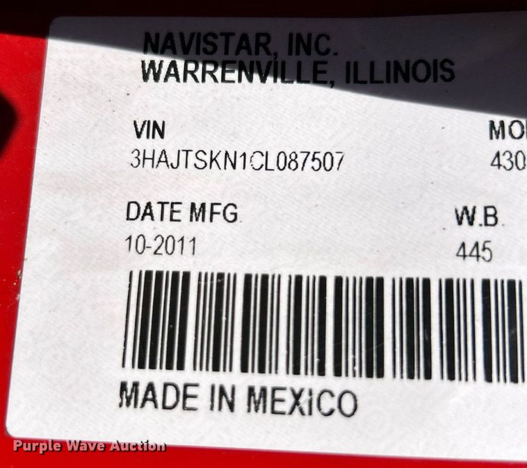 image for item EK3437 2012 International  DuraStar 4300 chipper truck