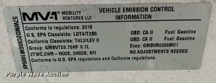 image for item EK3439 2016 AM General MV1 handicap accessible van