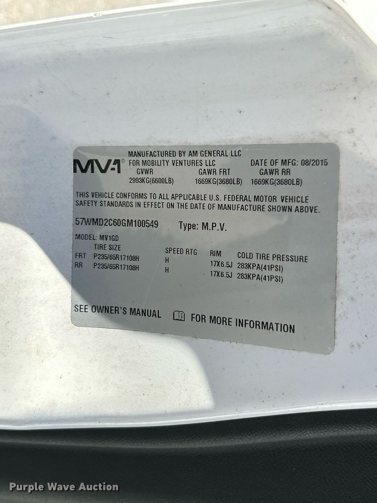 image for item EK3439 2016 AM General MV1 handicap accessible van