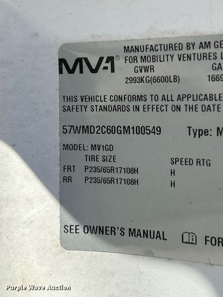 image for item EK3439 2016 AM General MV1 handicap accessible van