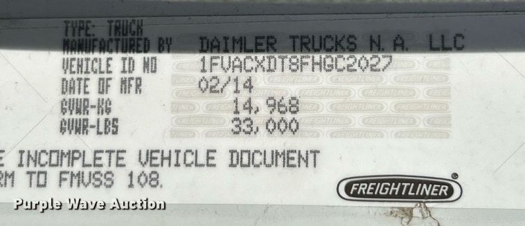 image for item EK3452 2015 Freightliner Business Class M2 street sweeper