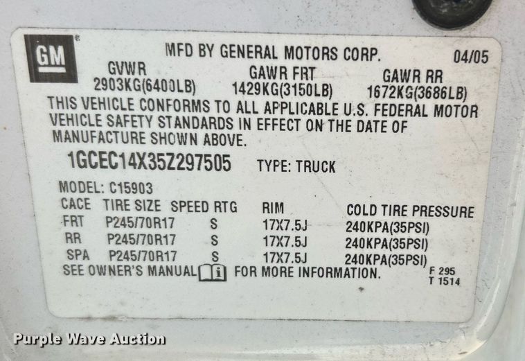 image for item EK3453 2005 Chevrolet  Silverado 1500 pickup truck