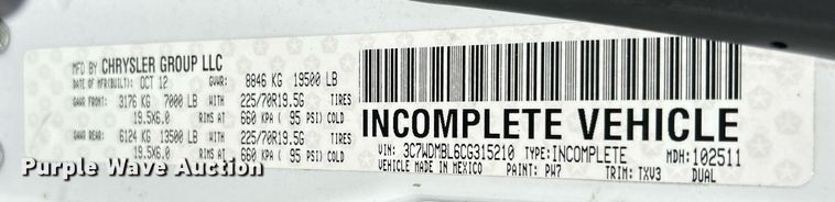 image for item EK3455 2012 Dodge Ram 5500HD bucket truck