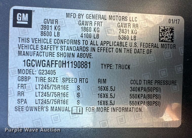 image for item ER8030 2017 Chevrolet Express 2500 van